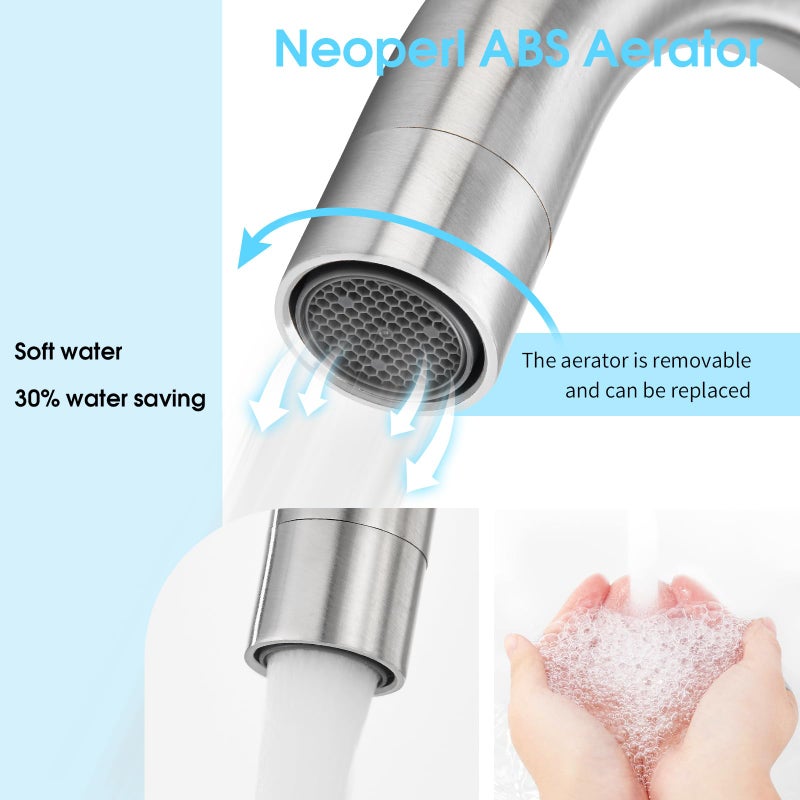 CREA Bar Sink Faucet, Bathroom Kitchen Faucet Brushed Nickel Pre Wet Small Mini Kitchen Bath Utility Marine Faucet Single Hole Stainless Steel Farmhouse Vanity Lavatory Faucets Outdoor - Image 3